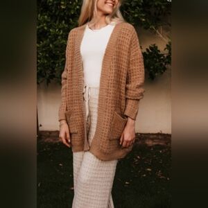 NWT Waffle Knit Open Front Cardigan in Camel